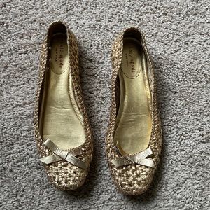 Kate Spade Gold Ballet Flats basket weave